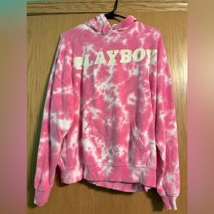 Pink tye-dye distressed Playboy hoodie